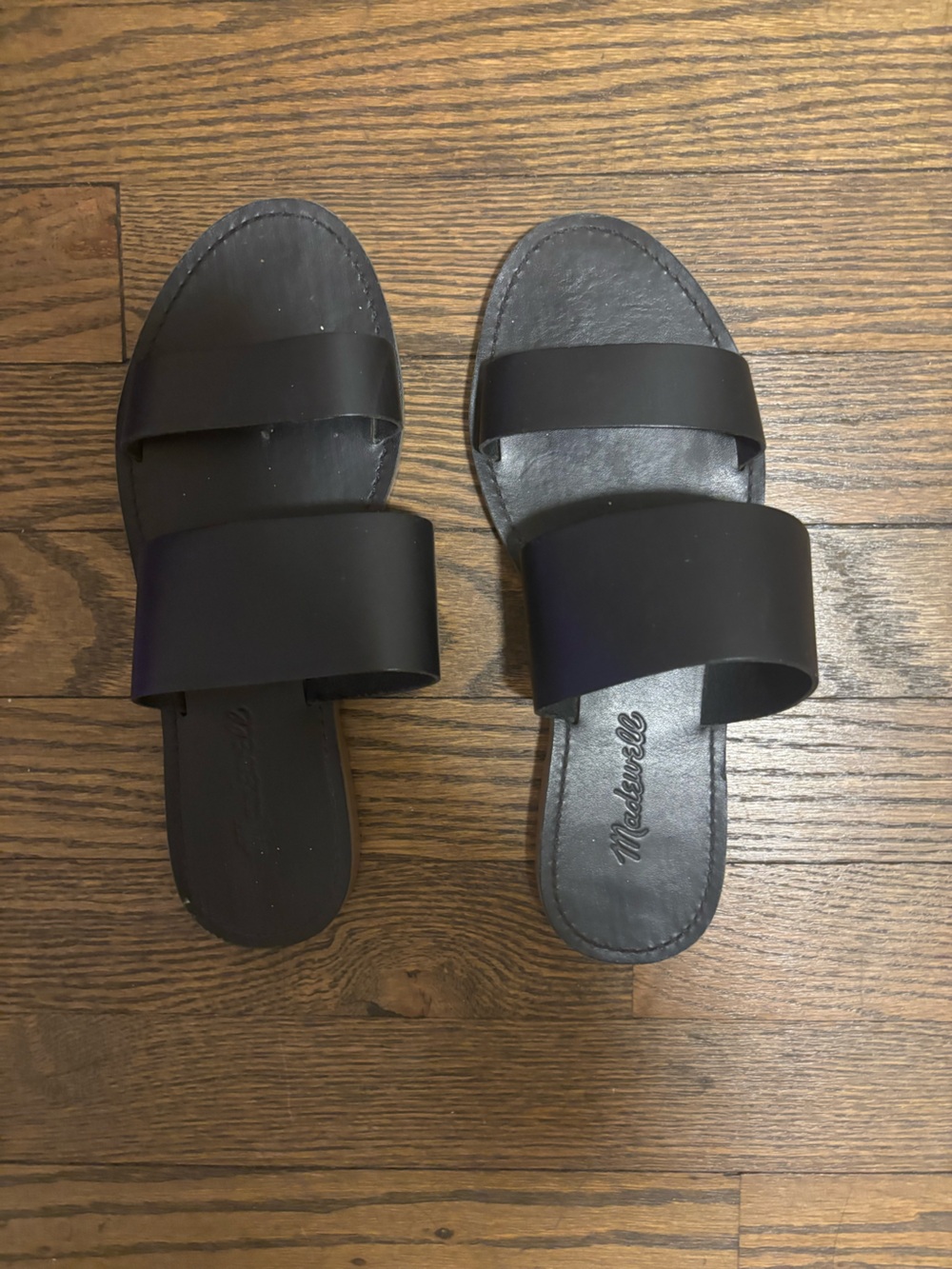 Madewell Black Double-Band Leather Slide Sandals